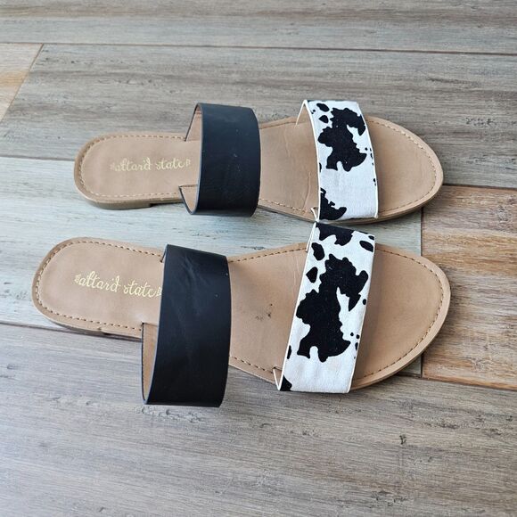 Altard State Cow Print Black Two-Strap Flat Slides Sandals Size US 7.5 - Picture 7 of 7